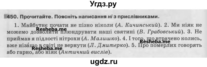 ГДЗ (Учебник) по украинскому языку 7 класс Глазова О.П. / вправа номер / 450