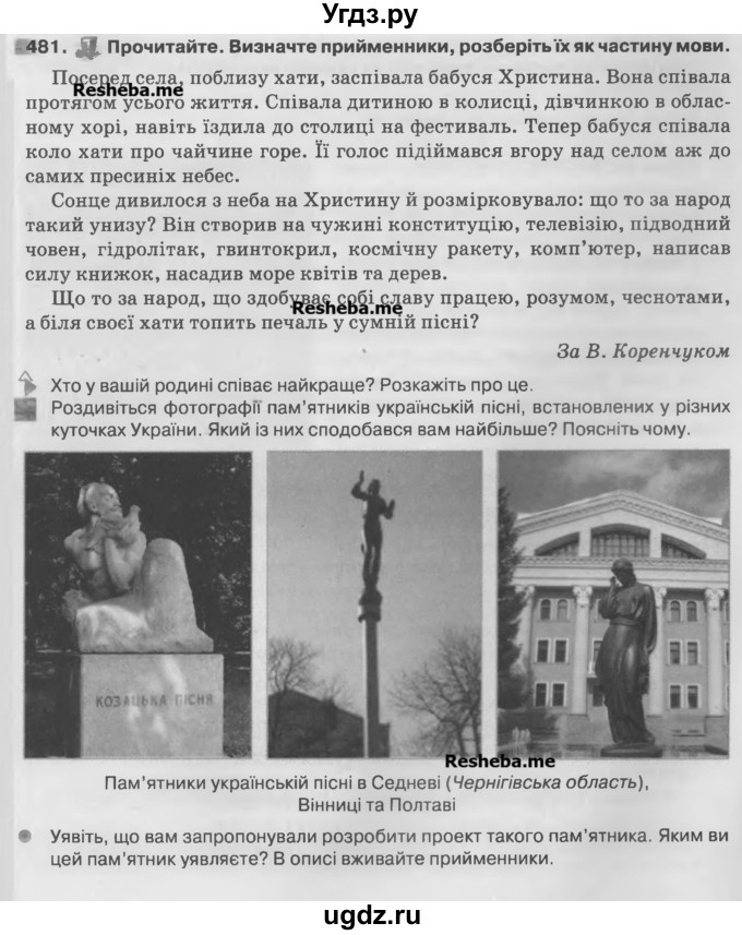 ГДЗ (Учебник) по украинскому языку 7 класс Глазова О.П. / вправа номер / 481