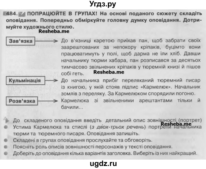 ГДЗ (Учебник) по украинскому языку 7 класс Глазова О.П. / вправа номер / 484