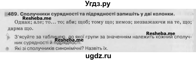 ГДЗ (Учебник) по украинскому языку 7 класс Глазова О.П. / вправа номер / 489