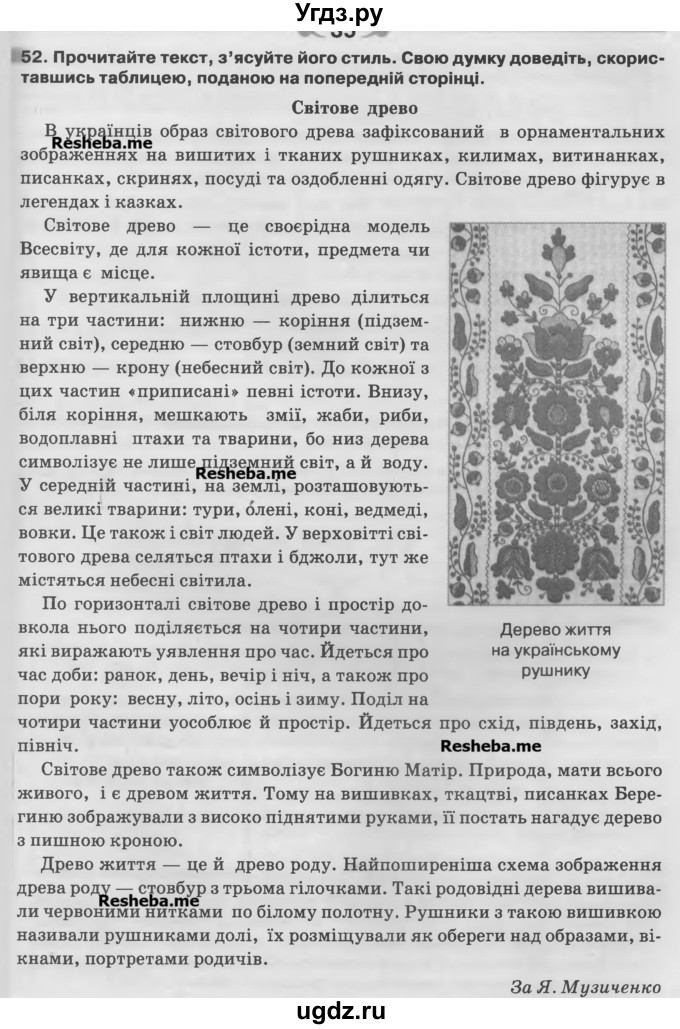 ГДЗ (Учебник) по украинскому языку 7 класс Глазова О.П. / вправа номер / 52