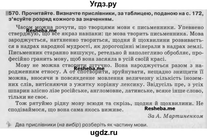 ГДЗ (Учебник) по украинскому языку 7 класс Глазова О.П. / вправа номер / 570