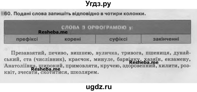 ГДЗ (Учебник) по украинскому языку 7 класс Глазова О.П. / вправа номер / 60