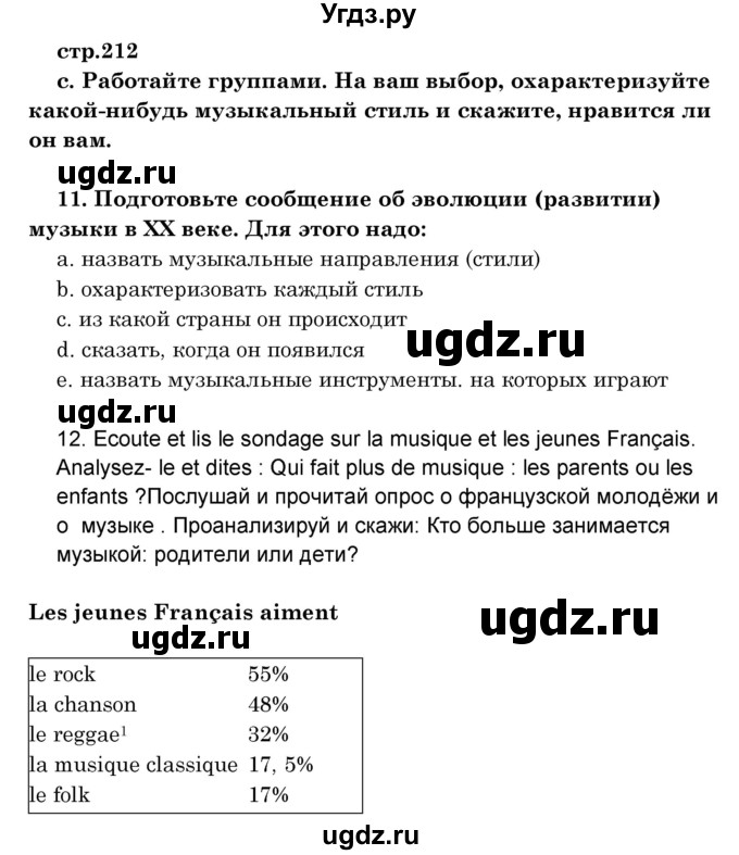 ГДЗ (Решебник) по французскому языку 8 класс Вадюшина Д.С. / страница номер / 212