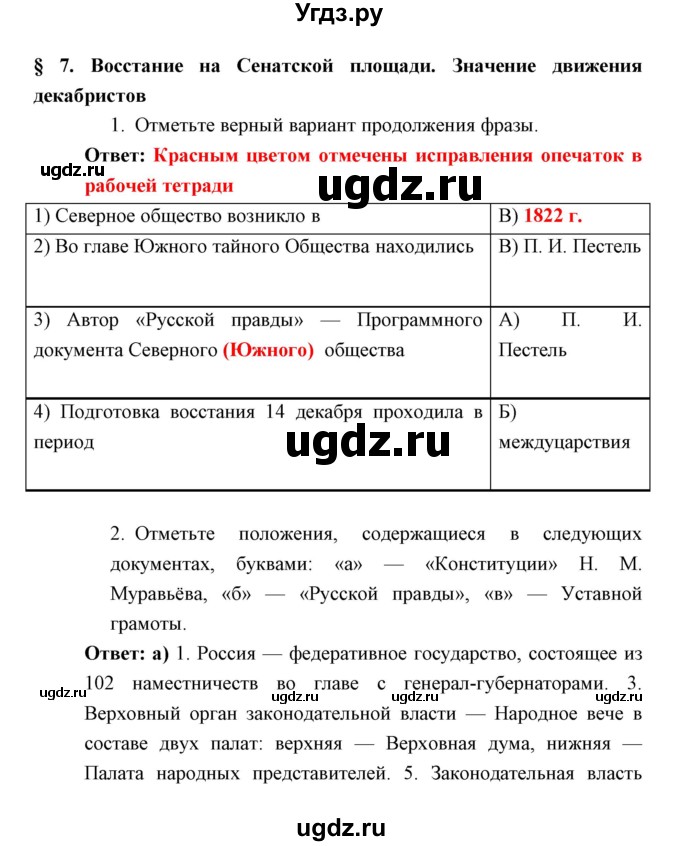 ГДЗ (Решебник) по истории 9 класс (рабочая тетрадь) Симонова Е.В. / параграф номер / 7