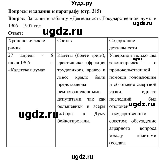 ГДЗ (Решебник) по истории 9 класс Ляшенко Л.М. / страница номер / 315