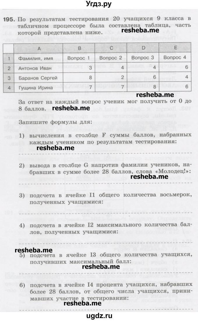 ГДЗ (Учебник) по информатике 9 класс (рабочая тетрадь) Босова Л.Л. / задание.№ / 195