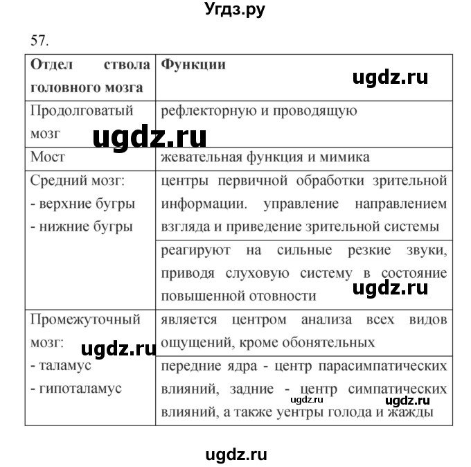 ГДЗ (Решебник к тетради 2019) по биологии 8 класс (рабочая тетрадь) Сонин Н.И. / номер / 57