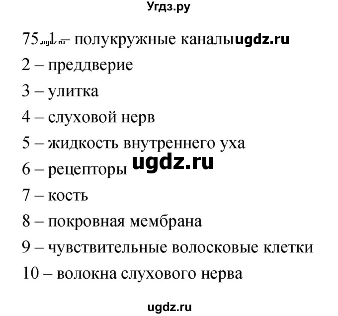 ГДЗ (Решебник к тетради 2019) по биологии 8 класс (рабочая тетрадь) Сонин Н.И. / номер / 75