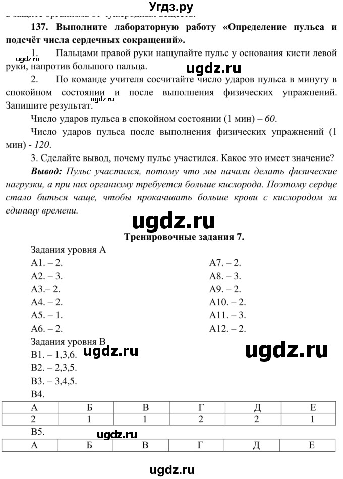 ГДЗ (Решебник к тетради 2014) по биологии 8 класс (рабочая тетрадь) Сонин Н.И. / номер / 137