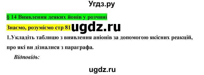 ГДЗ (Решебник) по химии 9 класс Ярошенко О.Г. / знаемо, розумiемо. § / 14