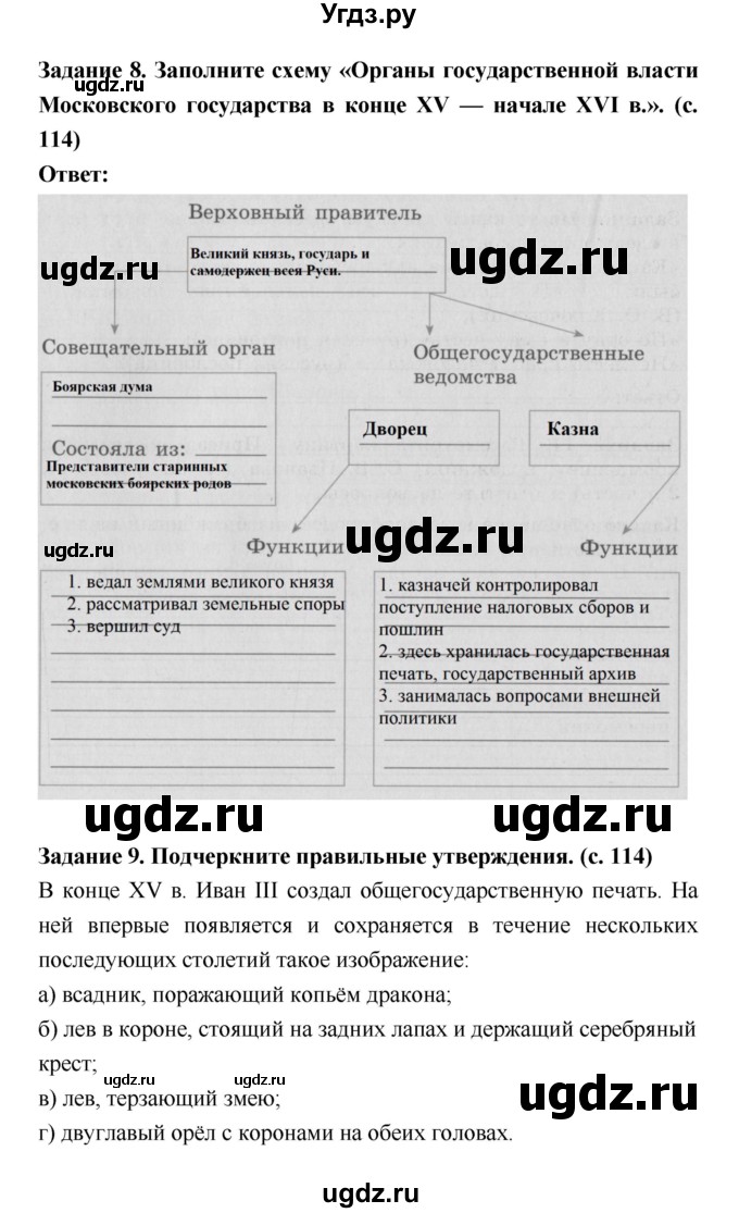 ГДЗ (Решебник) по истории 6 класс (рабочая тетрадь) Артасов И.А. / страница / 114