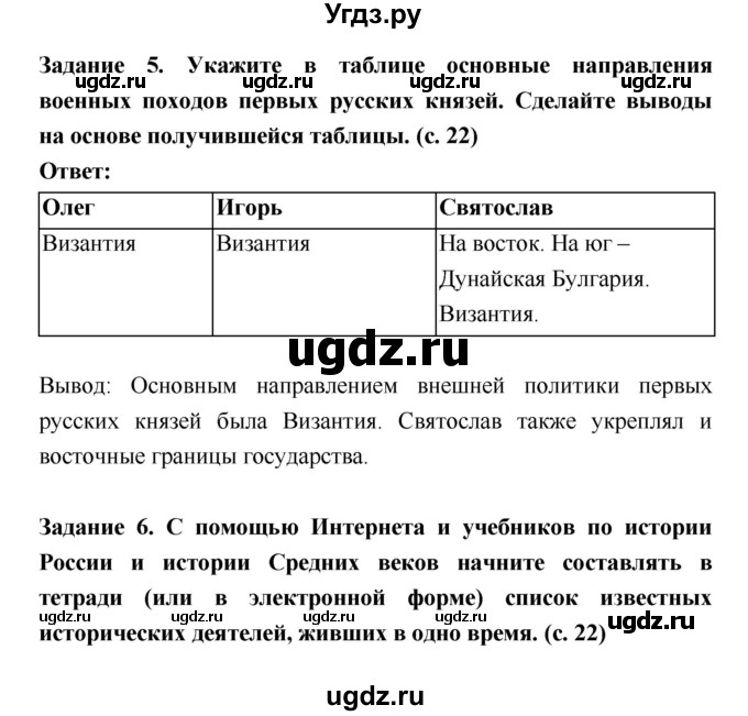 ГДЗ (Решебник) по истории 6 класс (рабочая тетрадь) Артасов И.А. / страница / 22