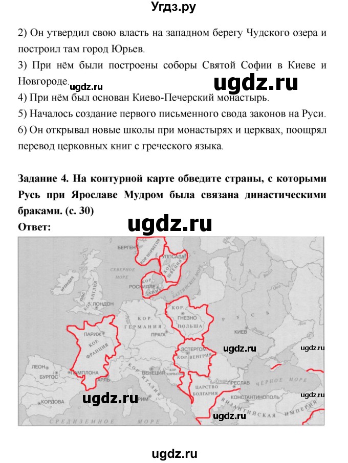 ГДЗ (Решебник) по истории 6 класс (рабочая тетрадь) Артасов И.А. / страница / 30(продолжение 2)