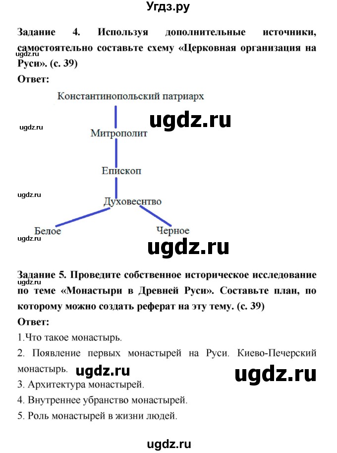 ГДЗ (Решебник) по истории 6 класс (рабочая тетрадь) Артасов И.А. / страница / 39