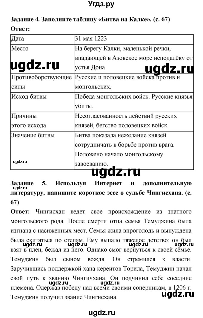 ГДЗ (Решебник) по истории 6 класс (рабочая тетрадь) Артасов И.А. / страница / 67