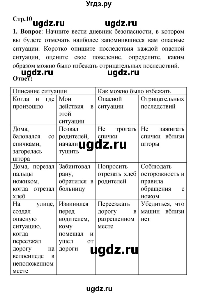 ГДЗ (Решебник) по обж 5 класс Смирнов А.Т. / дневник безопасности (страница) номер / 10