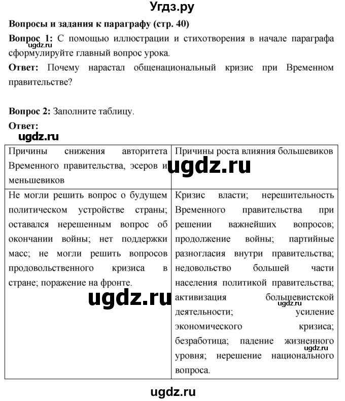 ГДЗ (Решебник) по истории 10 класс Волобуев О.В. / страница / 40(продолжение 2)
