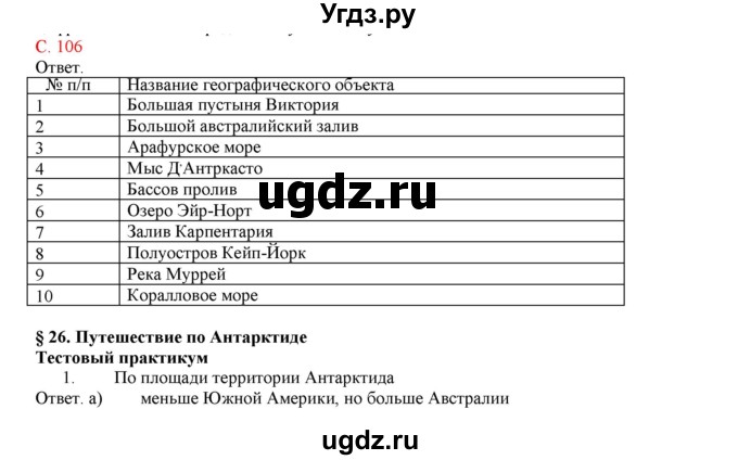 ГДЗ (Решебник) по географии 5 класс (тетрадь-практикум) Молодцов Д.В. / страница номер / 106