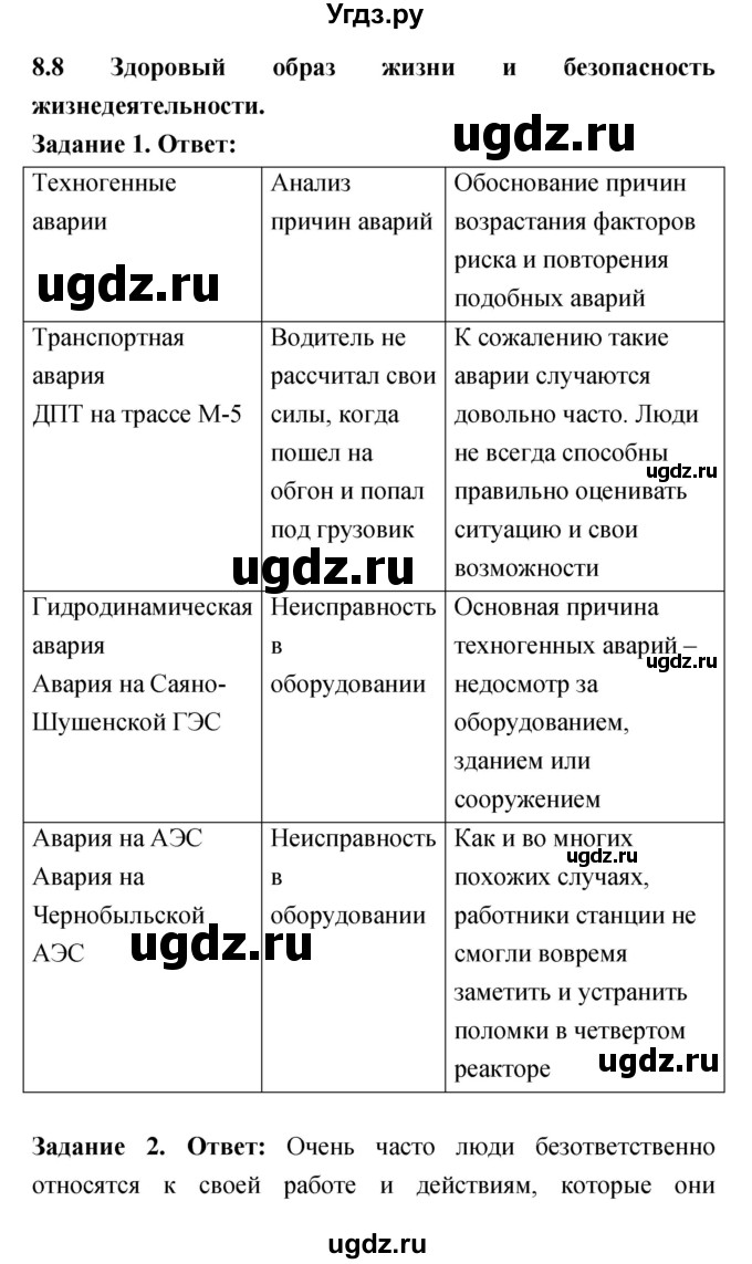 ГДЗ (Решебник) по обж 8 класс (рабочая тетрадь) Смирнов А.Т. / глава 8 (параграф) номер / 8.8