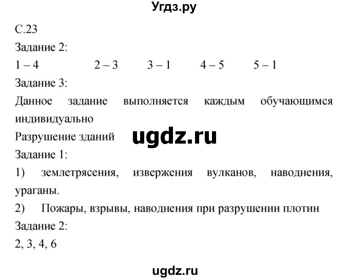 ГДЗ (Решебник) по обж 5 класс (рабочая тетрадь) Драновская Р.Г. / страница номер / 23