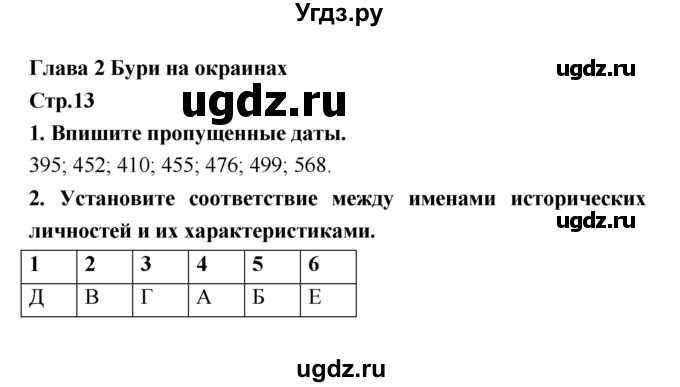 ГДЗ (Решебник) по истории 6 класс (рабочая тетрадь) Н.Г. Петрова / страница номер / 13