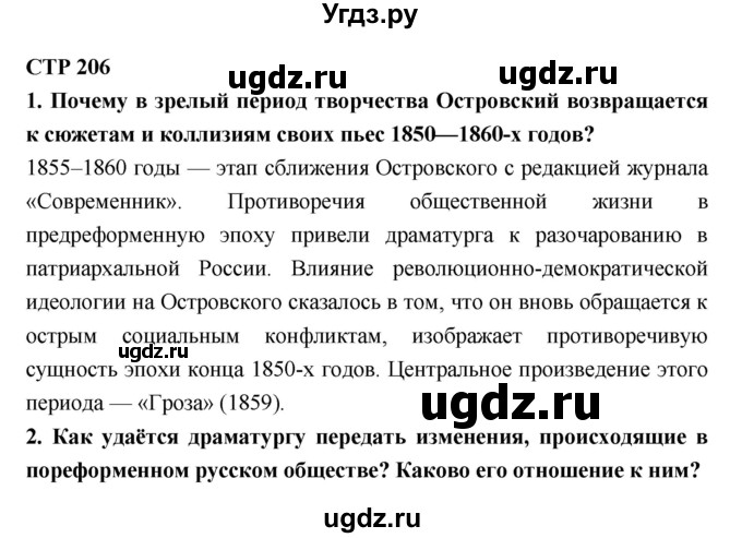 ГДЗ (Решебник к учебнику 2018) по литературе 10 класс Лебедев Ю.В. / часть 1 (страница) / 206