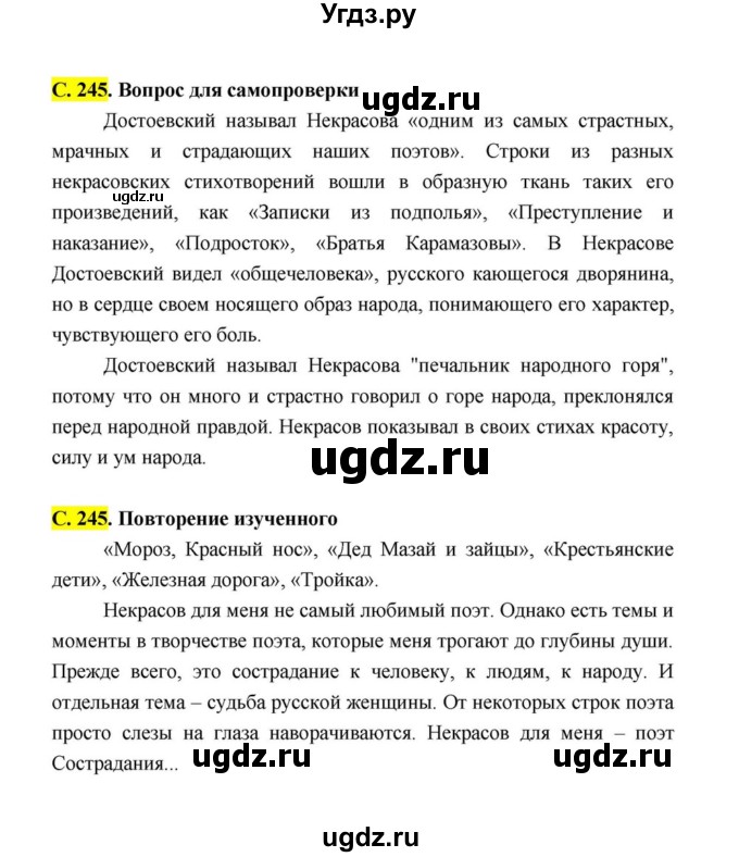 ГДЗ (Решебник к учебнику 2021) по литературе 10 класс Лебедев Ю.В. / часть 1 (страница) / 245