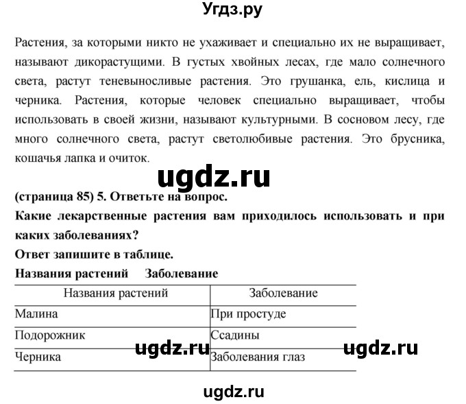 ГДЗ (Решебник) по естествознанию 5 класс (рабочая тетрадь) Пакулова В.М. / страница номер / 85(продолжение 2)