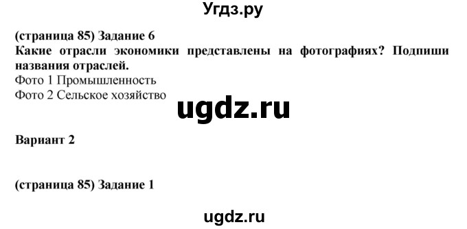 ГДЗ (Решебник) по окружающему миру 2 класс (проверочные работы) Плешаков А.А. / страница номер / 85