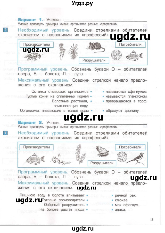 ГДЗ (Тетрадь) по окружающему миру 3 класс (проверочные и контрольные работы) Вахрушев А.А. / часть 1 (страница) / 13