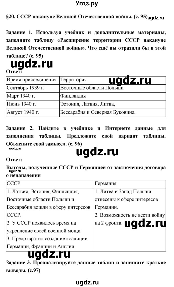 ГДЗ (Решебник) по истории 10 класс (рабочая тетрадь) Данилов А.А. / параграф номер / 20