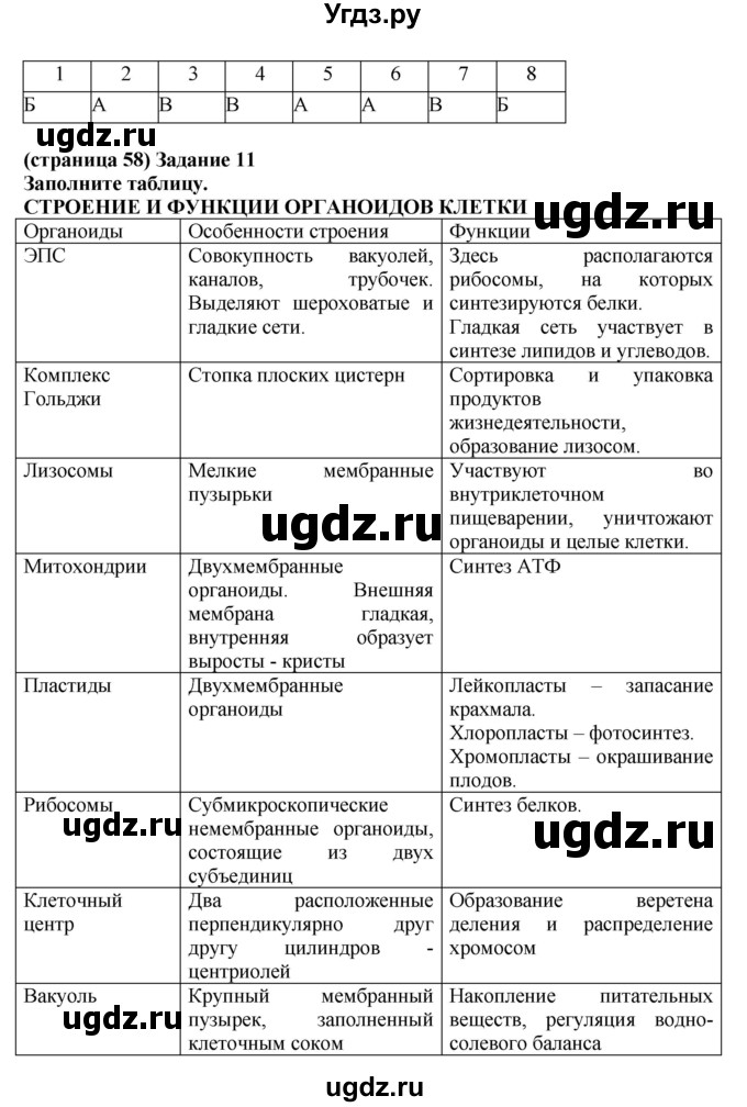 ГДЗ (Решебник) по биологии 10 класс (рабочая тетрадь) Агафонова И.Б. / страница номер / 58(продолжение 2)