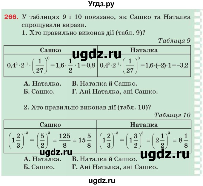ГДЗ (Учебник) по алгебре 8 класс Тарасенкова Н.А. / вправа номер / 266