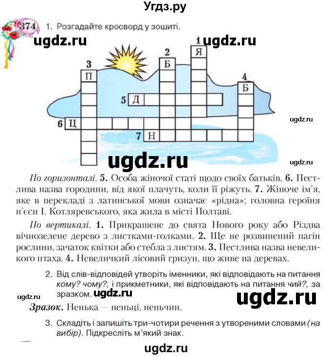 ГДЗ (Учебник) по украинскому языку 5 класс Ермоленко С.Я. / вправа номер / 374