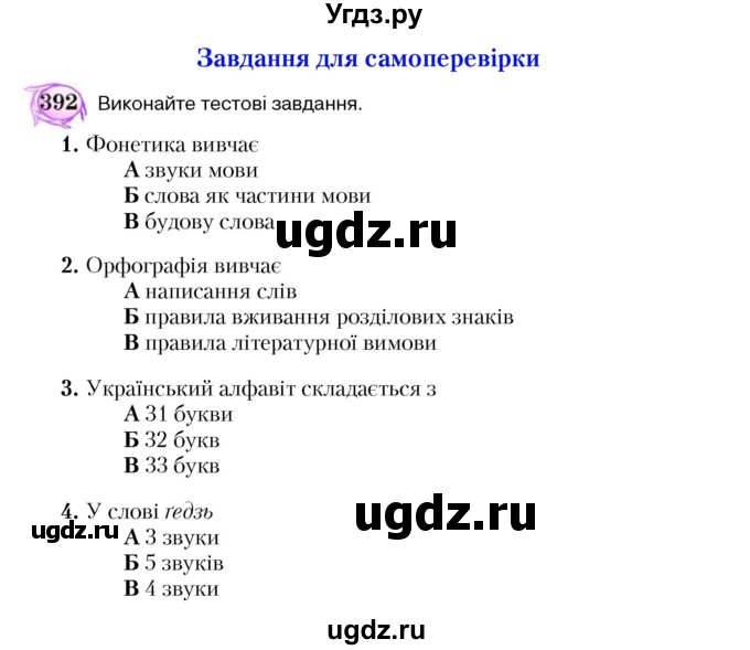 ГДЗ (Учебник) по украинскому языку 5 класс Ермоленко С.Я. / вправа номер / 392