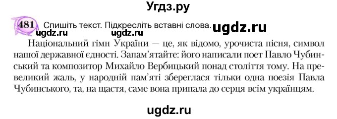 ГДЗ (Учебник) по украинскому языку 5 класс Ермоленко С.Я. / вправа номер / 481