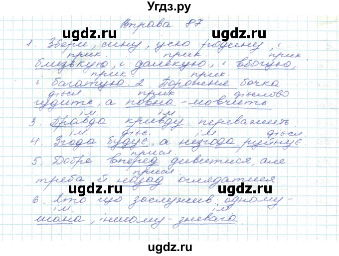 ГДЗ (Решебник) по украинскому языку 5 класс Ермоленко С.Я. / вправа номер / 87