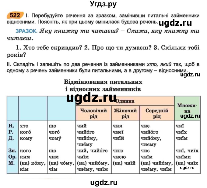 ГДЗ (Учебник) по украинскому языку 6 класс Заболотний О.В. / вправа номер / 522