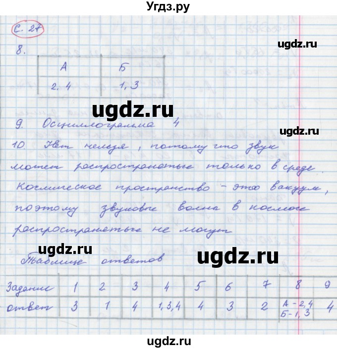 ГДЗ (Решебник) по физике 9 класс (тетрадь-экзаменатор) Жумаев В.В. / страница номер / 27