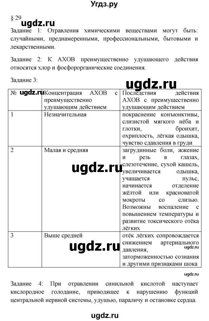 ГДЗ (Решебник) по обж 8 класс (рабочая тетрадь) Латчук В.Н. / параграф-номер / 29