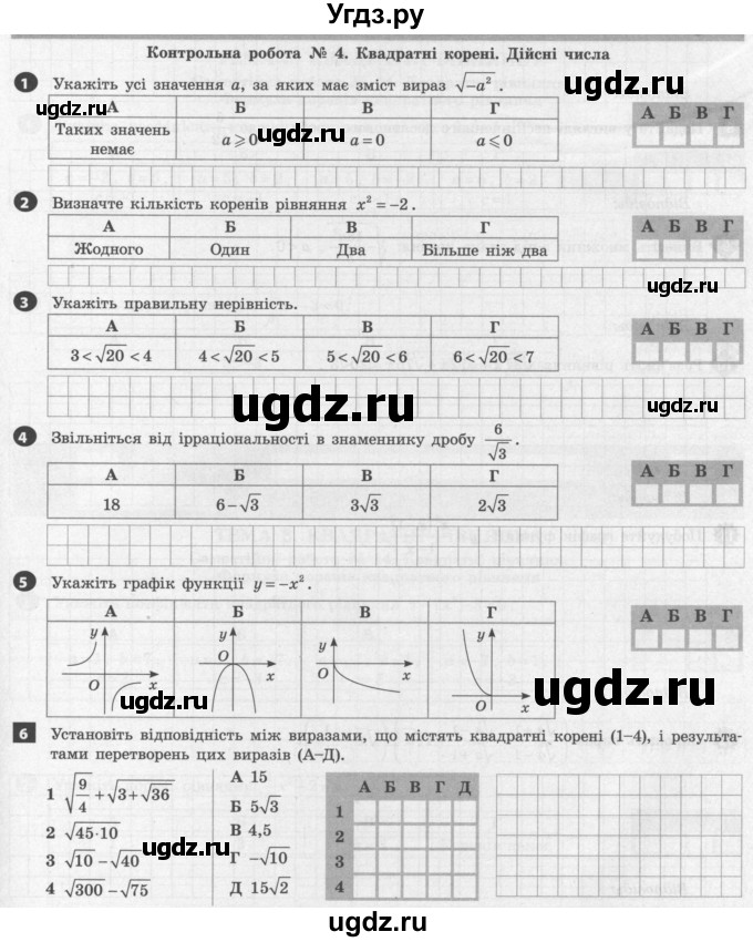 ГДЗ (Учебник) по алгебре 8 класс (тестовый контроль знаний) Гальперина А.Р. / контрольні роботи номер / КР-4. варіант / 2