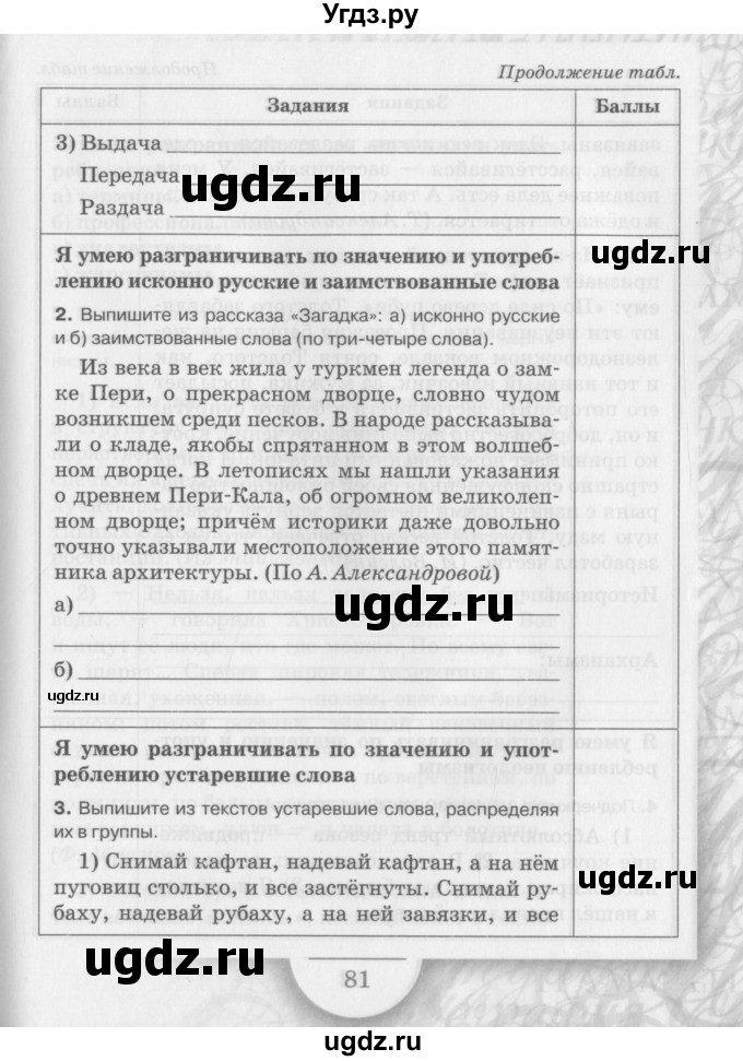 ГДЗ (Учебник) по русскому языку 6 класс (рабочая тетрадь) Склярова В.Л. / часть 1. страница номер / 79-85(продолжение 3)