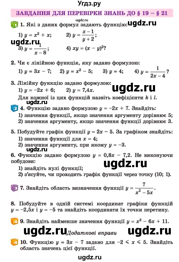 ГДЗ (Учебник) по алгебре 7 класс Истер О.С. / перевірка знань номер / §19-§21