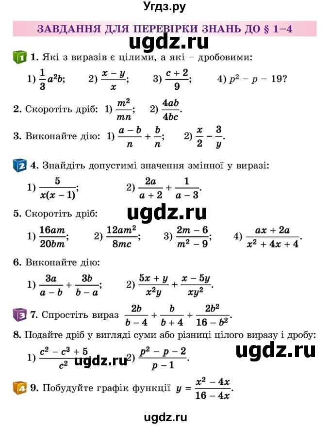 ГДЗ (Учебник) по алгебре 8 класс Истер О.С. / перевірка знань номер / §1-§4