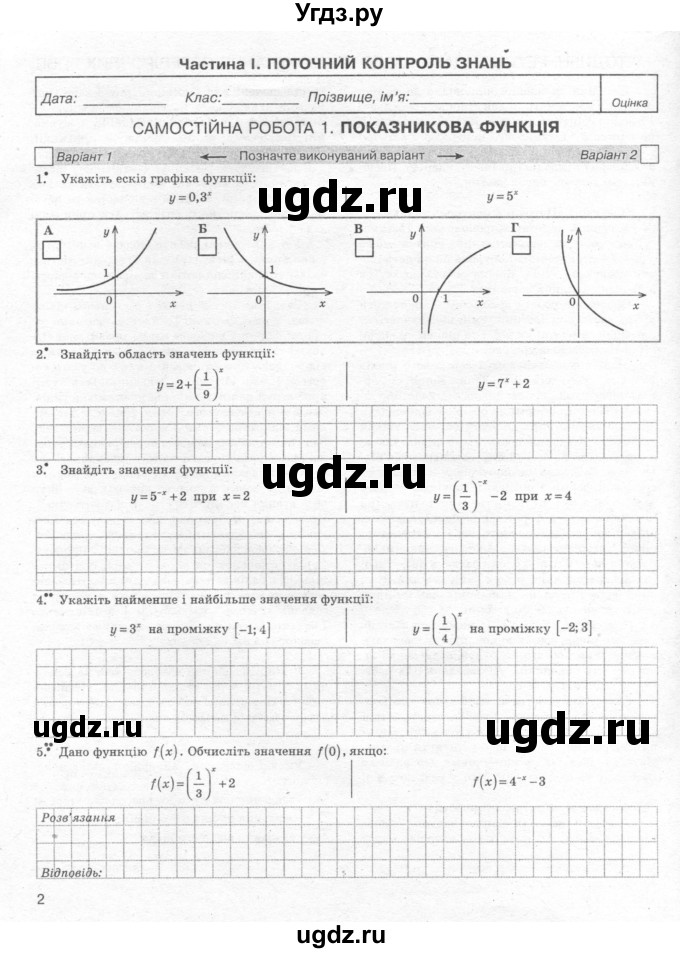 ГДЗ (Учебник) по алгебре 11 класс (комплексная тетрадь для контроля знаний) Зинченко О.Г. / страница номер / 2