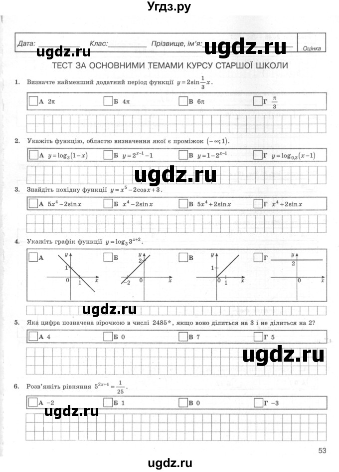 ГДЗ (Учебник) по алгебре 11 класс (комплексная тетрадь для контроля знаний) Зинченко О.Г. / страница номер / 53