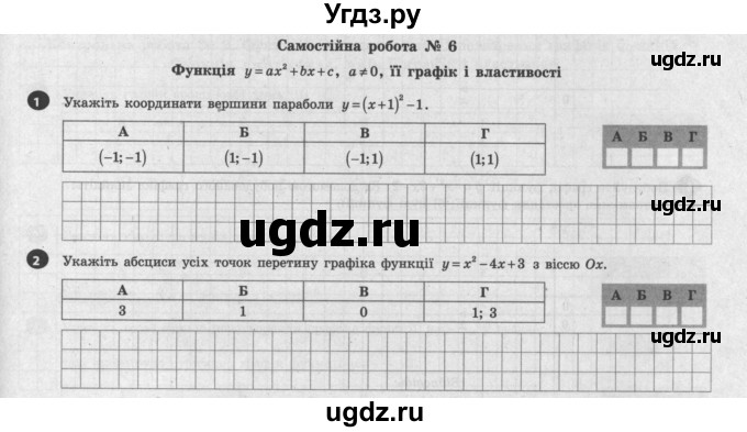 ГДЗ (Учебник) по алгебре 9 класс (тестовый контроль знаний) Гальперина А.Р. / самостійні роботи номер / СР-6. варіант / 1