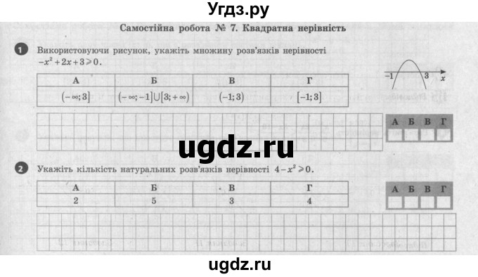 ГДЗ (Учебник) по алгебре 9 класс (тестовый контроль знаний) Гальперина А.Р. / самостійні роботи номер / СР-7. варіант / 2