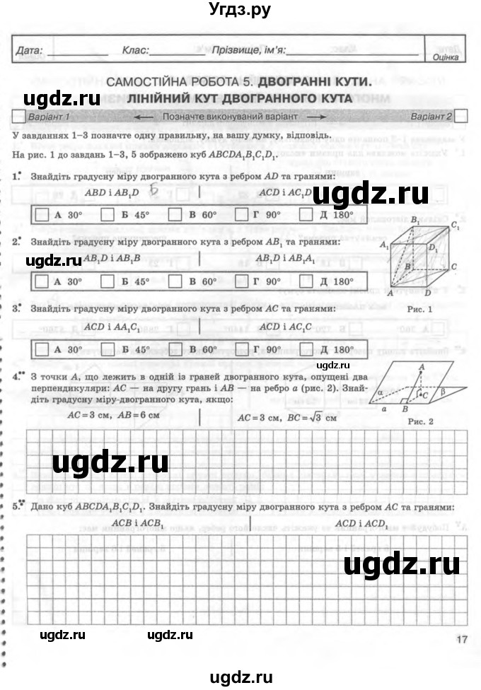 ГДЗ (Учебник) по геометрии 11 класс (комплексная тетрадь для контроля знаний) Роганин О.М. / сторінка номер / 17